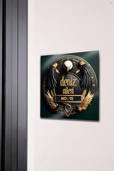 DekorHane Metal Kişiye Özel, Aile Kapı İsimliği Ve Numara, Kartal Temalı, Vil...