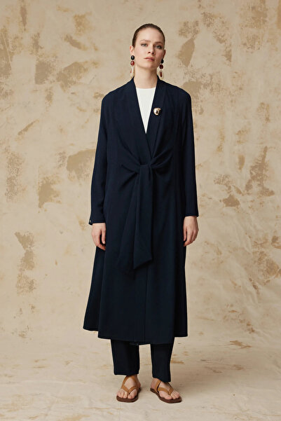 Zühre Drape Detailed Shawl Collar Navy Blue Suit 1912