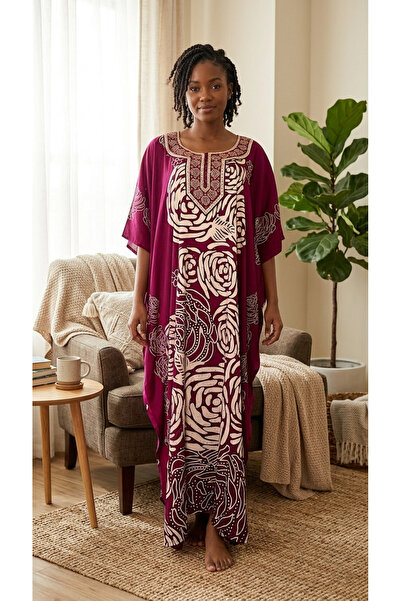 None/Brand Women’s Floral Batik Kaftan – Elegant Maxi Loungewear & Beach Cove...