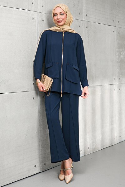 İmajButik Navy Blue Zippered Jacket and Pants Set