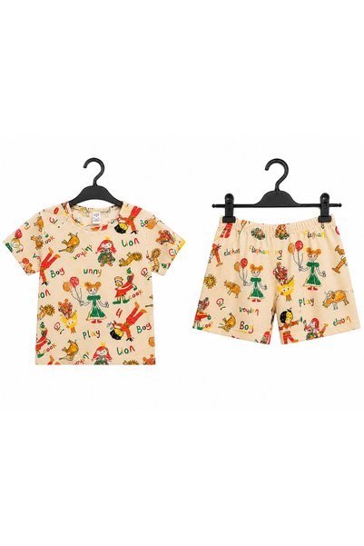 Melisa Ticaret Girl's Summer Pajama Set Short Sleeve Bermuda Shorts Cotton Printed Children's Sleepwear