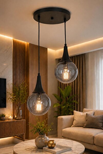 VENON Elora 2.Li Sarkıt Camlı Avize ✨ SİYAH ✨ FÜME GLOP CAMLI ✨ Modern Avize ...