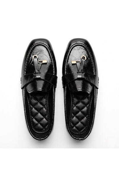 TopukTrend Women's Patent Leather Loafer Shoes with Gold Accessory Detail, St...