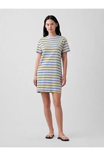 GAP Kadın Sarı Relaxed T-Shirt Mini Elbise