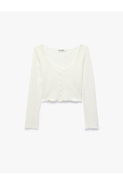 Koton Modal Karışımlı Dantel Detaylı Slim Fit Kısa Kollu U Yaka Hırka