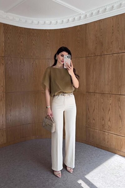 HAZELANNA Ironed Beige Straight Jean