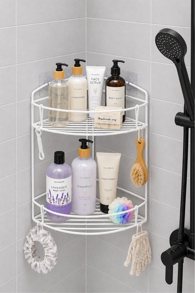 Capella Banyo Düzenleyici Şampuanlık Sabunluk 2 Katlı Yapışkanlı Banyo Duş Ra...