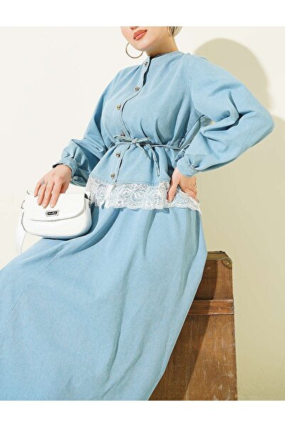 Lavanta Tekstil Lace Detailed Skirted Denim Two-Piece Set