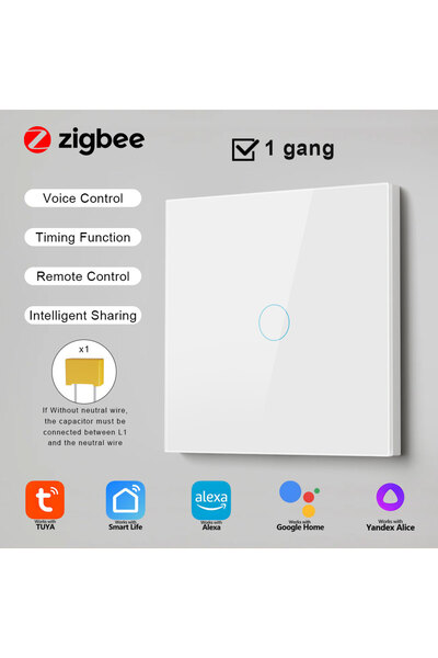 Choice4 1011ZC-WHITE-01 Zigbee 1/2/3-Gang Tuya Smart Touch Light European Swi...