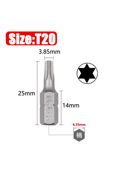 Choice14 5PCS T20 S2 Steel Torx Screwdriver Bit 1/4" Hex Shank Star Drill Bit...