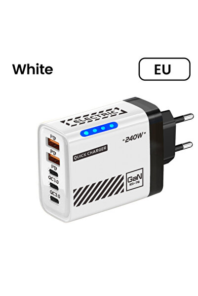 Choice3 شاحن هاتف محمول أبيض بقوة 240 واط مع 5 منافذ (2 USB و3 منافذ Type C) ...
