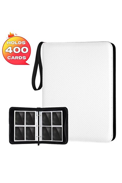 Choice WHITE 4-Pocket Card Binder (400 Cards) – Carbon Fiber PU, Black/Blue​​...