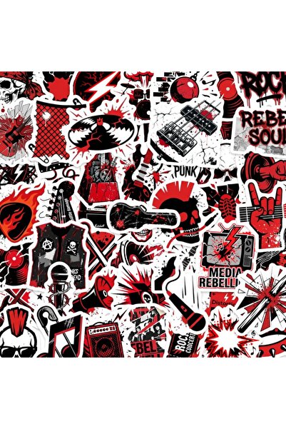 Choice 50pcs 50Pcs Black Red Rock Roll Punk Music Stickers Graffiti Laptop Gu...