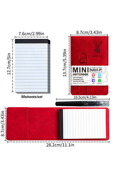 Choice A7 Red Notepad Set A7 Leather Cover Horizontal Line Planner Pocket-Siz...