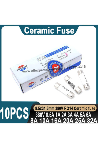 Choice10 380V 16A 10PCS 10PCS Ceramic Fuse Tube 8.5*31.5MM Ceramic Fuse 380V ...