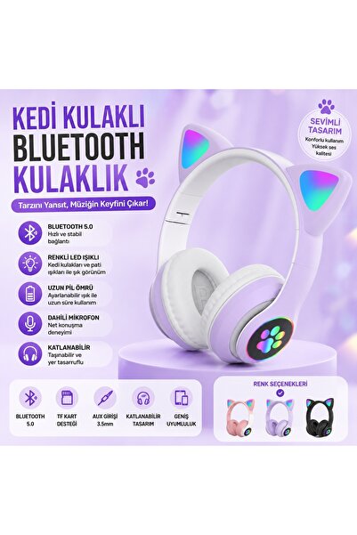 Tastech STN-28 Kulaküstü Kablosuz Kedi Tasarımlı Kulaklık Bluetooth Fm Radyol...