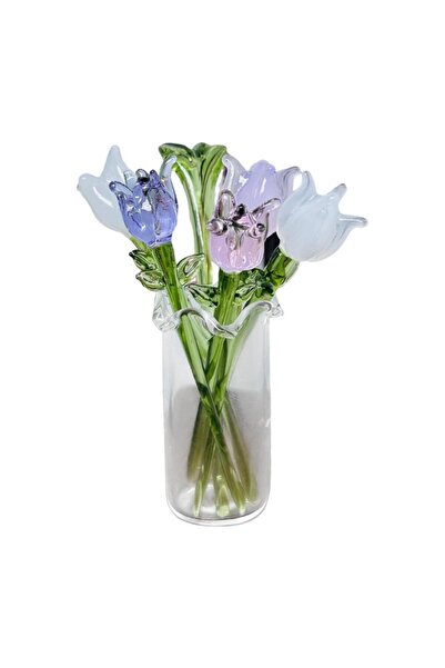 Choice4 Flower Glass Flowers Figurine with Vase Gifts Home Decorations Office...
