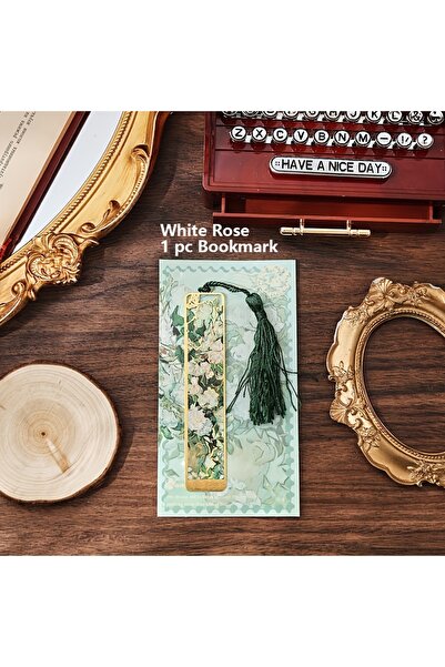 Choice5 White Rose Vintage Oil Painting Metal Bookmarks - Hollow Hot Stamping...