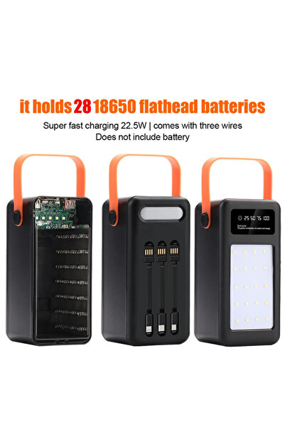 Choice3 Black 28-22.5w 28x18650 Battery Case Dual USB Type C Charge Power Ban...