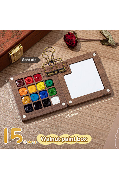 Choice A2 Mini Walnut Wood Watercolor Palette Portable Paint Box With Clip Tr...