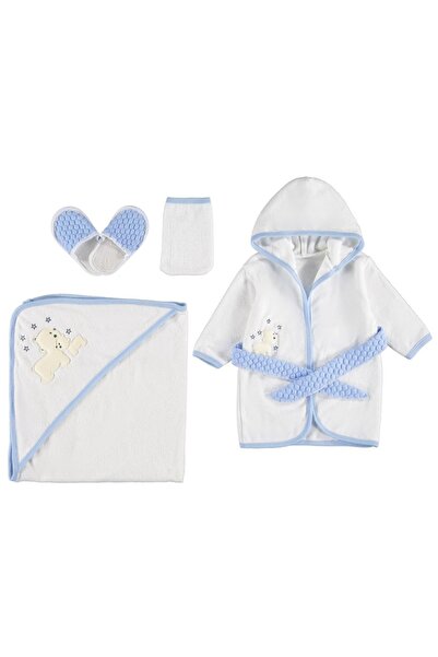 Minimio Kids 4-Piece Teddy Bear and Heart Embroidered Baby Bathrobe Set with Box