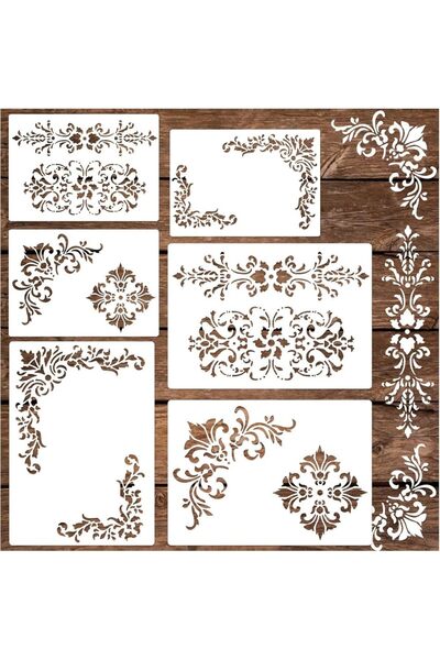 Choice White 6 Pcs Vintage DIY Border Stencil,Floral Corner Stencils for Pain...