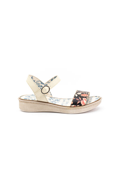 UrbanShoes Sandale cu talpa joasa din piele naturala,Leofex - 260 Bej box floral