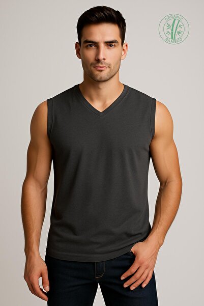 OBJE Men's Anthracite Bambo V-Neck Sleeveless Undershirt