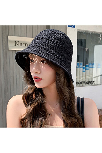 Choice Black Summer Knitted Fisherman's Hat Fashionable, Versatile, Breathabl...
