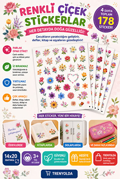 Tatlı Süprizler Çiçek Temalı Sticer - 14x20 cm 4 Sayfa 178 Adet Sricer