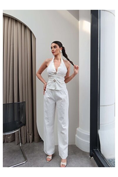 ESRAHELVACI Halter Neck Double Set with Gold Accessories