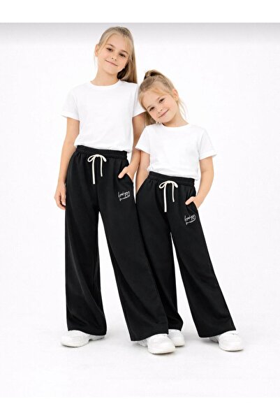 aykidsclup Pantaloni de trening negri pentru fete, cu picior elastic, model B...