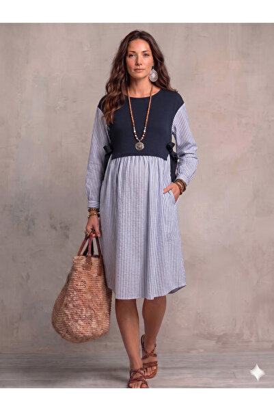 Entarim Maternity Striped Cotton Dress