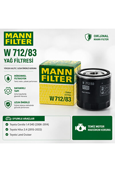 MANN W712/83 Yağ Filtresi Toyota Corolla Hilux Land Cruiser Uyumlu Orijinal F...