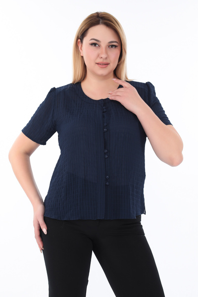 KİFAYET Plus Size Crew Neck Gipeli Short Sleeve Summer Women's Blouse