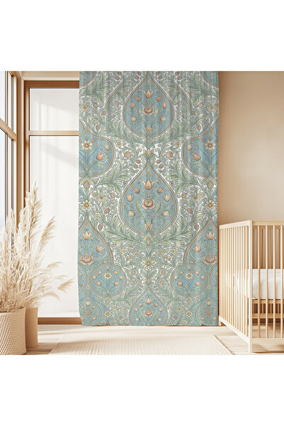 Hanna Home Dekoratif Gri Floral Desenli Kadife Görünümlü Genç Odası Fon Perde