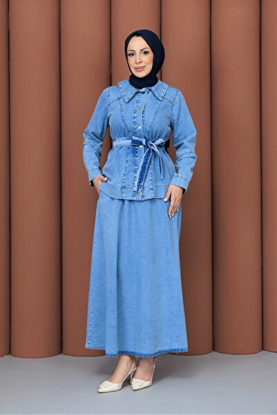 KMKkombin Sleeve Elastic Hooded Thin Fabric Jeans Women's Suit