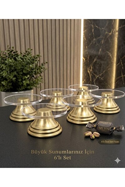 CHANCE GİFT 6 Adet Kahve Yanı Pleksi Lokumluk Dekoratif Ayaklı Sunumluk (7X4 ...