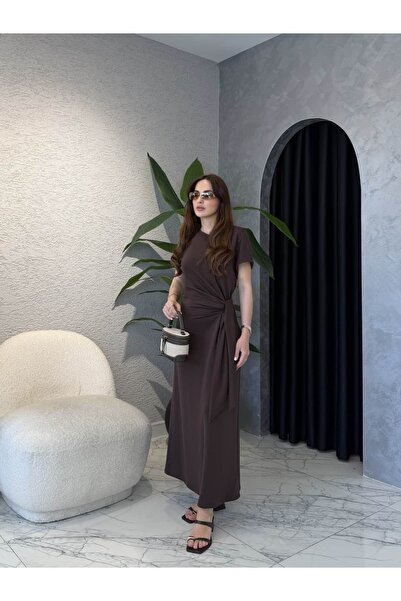 By Merve Darende Drape Detay Bağlamalı Modal Elbise