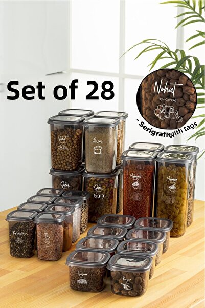 Mira Home Set of 28 for food and spices, with screen printed labels, 8(1.2, 0...