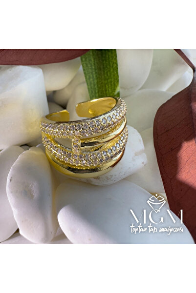 Twin Store Brass Ring with Zircon Stone Overlay - Yz-0107-C