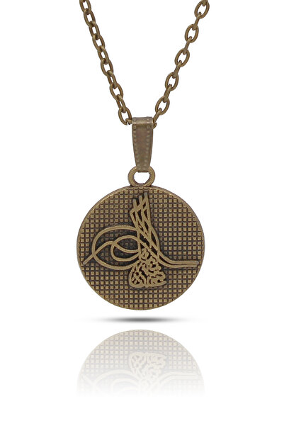 kolbi Ottoman Tugra Pendant Historical Tugra Medallion Necklace - Antique Yel...