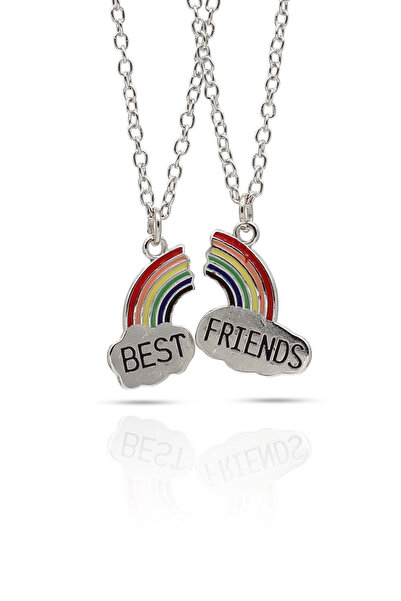 kolbi Arkadaşlık Gökkuşağı Çift Kolye Best Friends Rainbow Kolye - Gümüş Kapl...