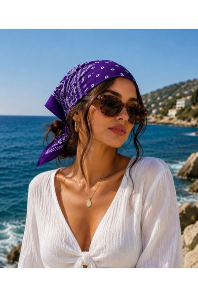ÖrgüYastik 100% Cotton Ethnic Pattern Bandana - Scarf (Purple)