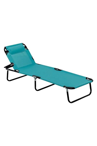 ELITECOMMERCEMARKET Sezlong Plaja Pliabil Negru Turcoaz cu Perna 190x60x30cm