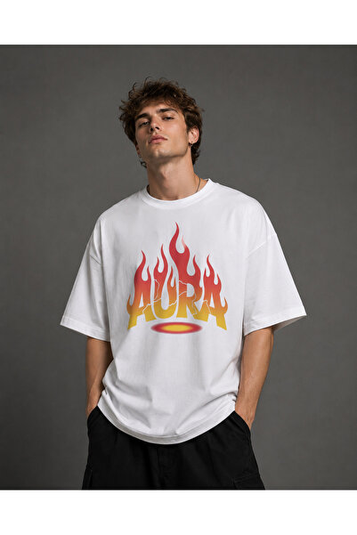 Nulivez Aura Oversize Unisex T-Shirt – Flame Printed Graphic Streetwear Loose...