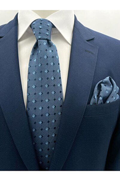 Brianze 8 cm Blue Patterned Tie and Handkerchief Set