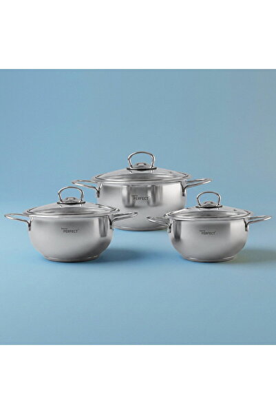 Home Perfect Stainless Home Perfect 6 Piece Crock Pots, Glass Lid - Silver