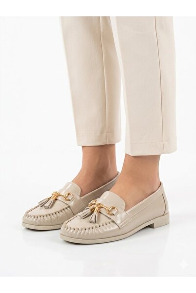 Lütfi Women's Beige Tassel Detailed Casual Soft Sole Loafer Shoes