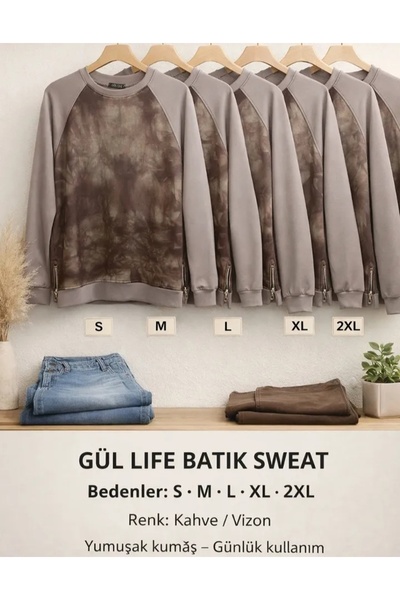 GÜLAY BUTTİK Mink Batik Pattern with Zipper Detail on the Sides Sweet
